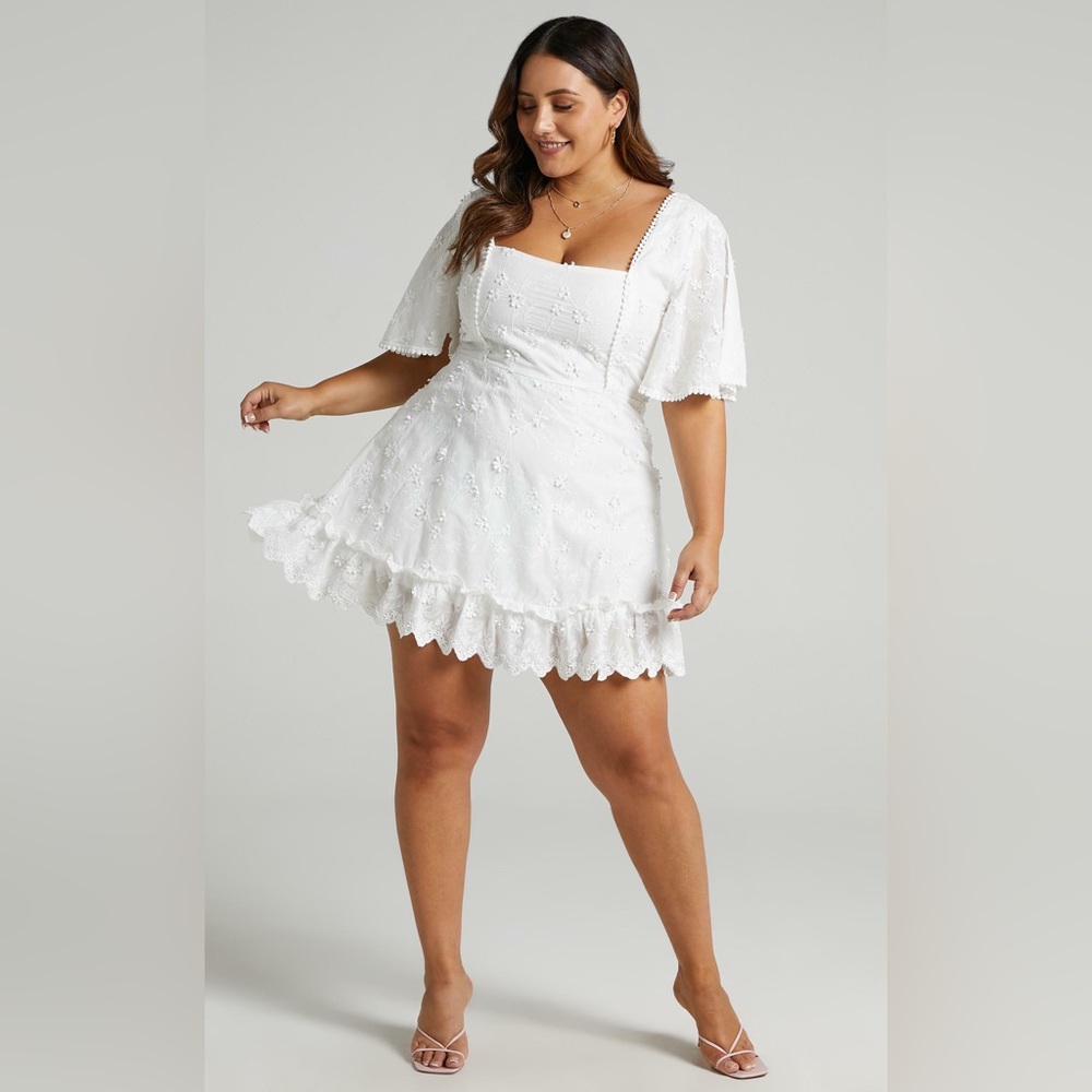 FANCY A SPRITZ SQUARE NECK MINI DRESS IN WHITE EMBROIDERY